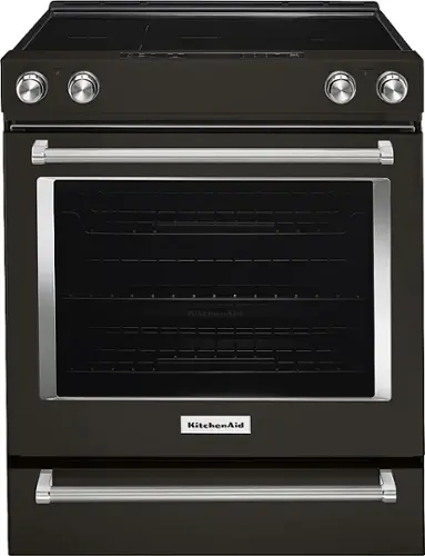Front. KitchenAid - 6.4 Cu. Ft. Self-Cleaning Slide-In Electric Convection Range - Black Stainless Steel with Printshield Finish.