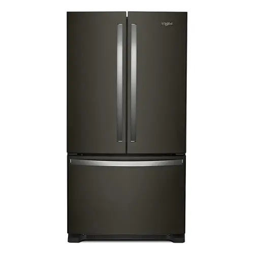 Front. Whirlpool - 25.2 Cu. Ft. French Door Refrigerator with Internal Water Dispenser - Black Stainless Steel with Printshield Finish.