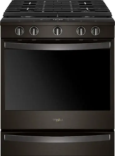 Front. Whirlpool - 5.8 Cu. Ft. Slide-In Gas Convection Range with Self-Cleaning with Air Fry with Connection - Black Stainless Steel with Printshield Finish.