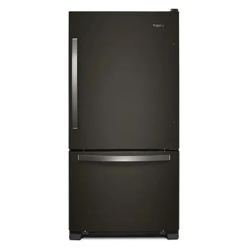 Front. Whirlpool - 22 Cu. Ft. Bottom-Freezer Refrigerator with SpillGuard Glass Shelves - Black Stainless.