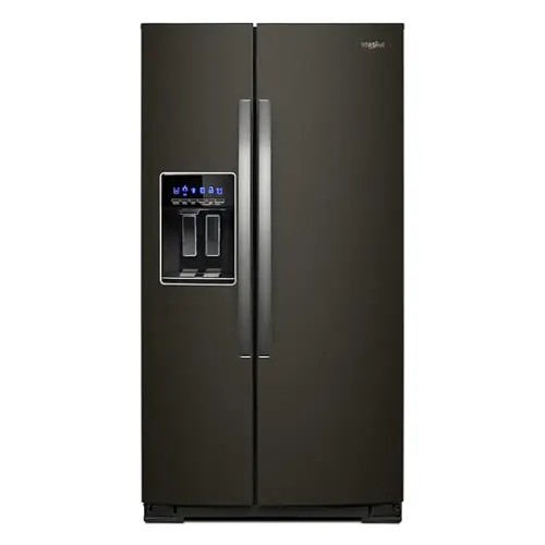 Front. Whirlpool - 20.6 Cu. Ft. Side-by-Side Counter-Depth Refrigerator - Black Stainless Steel with Printshield Finish.