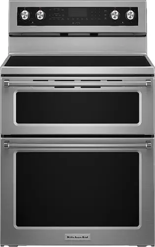 Front. KitchenAid - 6.7 Cu. Ft. Self-Cleaning Freestanding Double Oven Electric Convection Range - Stainless steel.