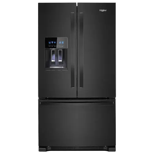 Front. Whirlpool - 25 cu. ft. French Door Refrigerator with External Ice and Water Dispenser - Black.