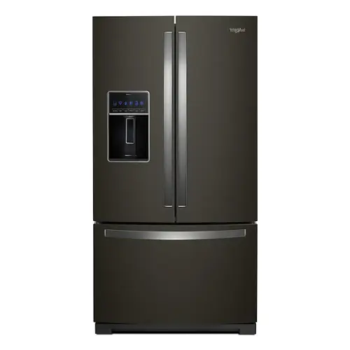 Front. Whirlpool - 27 Cu. Ft. French Door Refrigerator with Platter Pocket - Black Stainless.