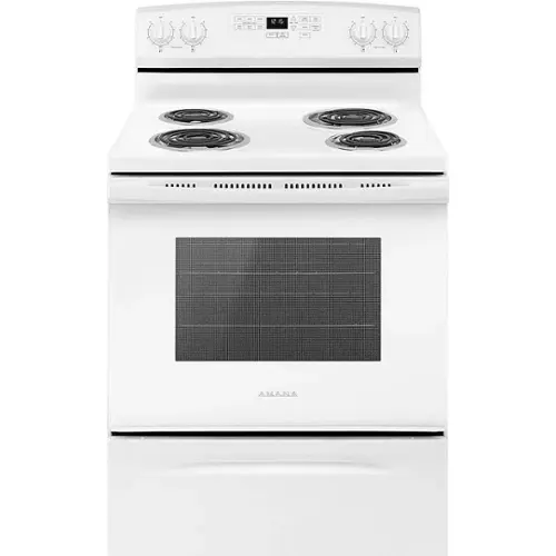 Front. Amana - 4.8 Cu. Ft. Self-Cleaning Freestanding Electric Range - White.