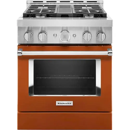 Front. KitchenAid - Commercial-Style 4.1 Cu. Ft. Slide-In Gas True Convection Range with Self-Cleaning - Scorched Orange.