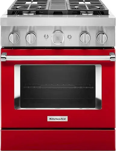 Front. KitchenAid - 4.1 Cu. Ft. Freestanding Dual Fuel True Convection Range with Self-Cleaning - Passion Red.