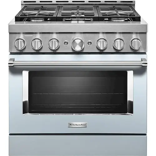 Front. KitchenAid - Commercial-Style 5.1 Cu. Ft. Slide-In Gas True Convection Range with Self-Cleaning - Misty Blue.