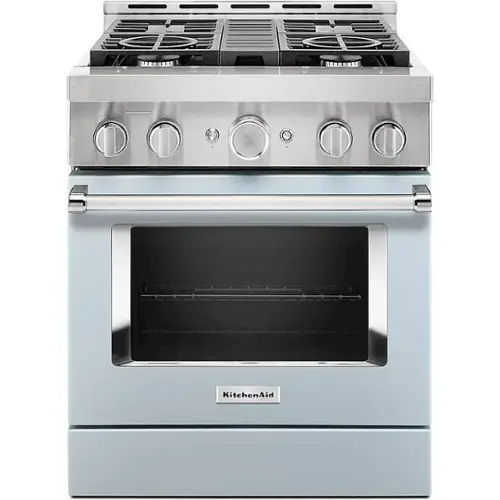 Front. KitchenAid - Commercial-Style 4.1 Cu. Ft. Slide-In Gas True Convection Range with Self-Cleaning - Misty Blue.