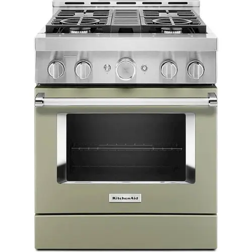 Front. KitchenAid - Commercial-Style 4.1 Cu. Ft. Slide-In Gas True Convection Range with Self-Cleaning - Avocado Cream.