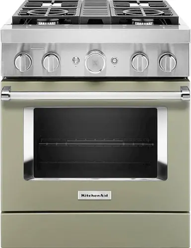 Front. KitchenAid - 4.1 Cu. Ft. Freestanding Dual Fuel True Convection Range with Self-Cleaning - Avocado Cream.
