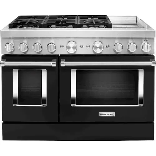 Front. KitchenAid - Commercial-Style 6.3 Cu. Ft. Freestanding Double Oven Dual-Fuel True Convection Range with Self-Cleaning - Imperial Black.