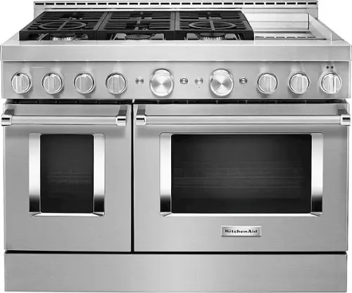 Front. KitchenAid - 6.3 Cu. Ft. Freestanding Double-Oven Gas True Convection Range with Self-Cleaning - Stainless steel.