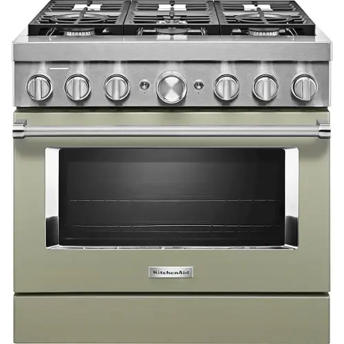 Front. KitchenAid - 5.1 Cu. Ft. Freestanding Dual Fuel True Convection Range with Self-Cleaning - Avocado Cream.