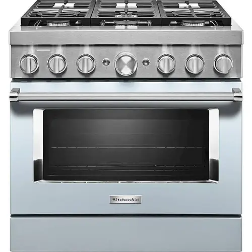 Front. KitchenAid - 5.1 Cu. Ft. Freestanding Dual Fuel True Convection Range with Self-Cleaning - Misty Blue.