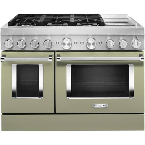 KitchenAid - 6.3 Cu. Ft. Freestanding Double Oven Dual Fuel True Convection Range with Self-Cleaning - Avocado Cream-Front_Standard 