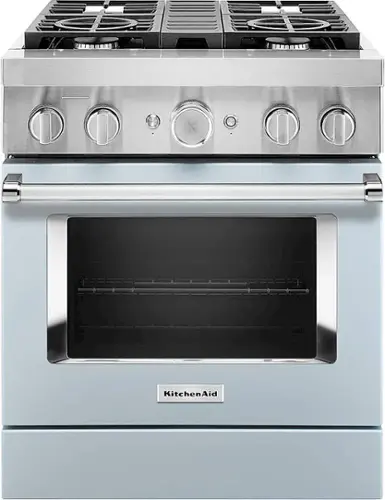 Front. KitchenAid - 4.1 Cu. Ft. Freestanding Dual-Fuel True Convection Range with Self-Cleaning - Misty Blue.