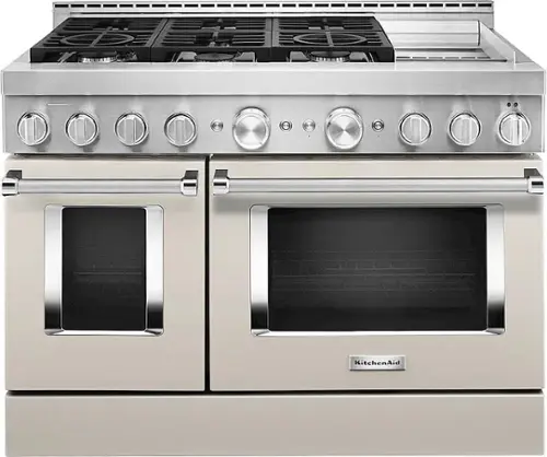 Front. KitchenAid - 6.3 Cu. Ft. Freestanding Double Oven Gas True Convection Range with Self-Cleaning and Griddle - Milkshake.