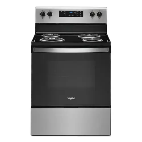Front. Whirlpool - 4.8 Cu. Ft. Freestanding Electric Range with Keep Warm Setting - Stainless steel.