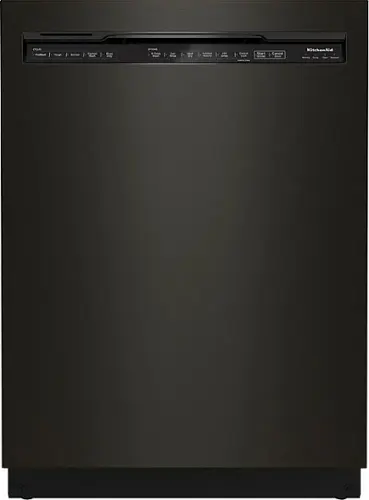 Front. KitchenAid - 24" Front Control Built-In Dishwasher with Stainless Steel Tub, PrintShield Finish, 3rd Rack, 39 dBA - Black stainless steel.