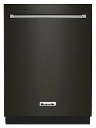 Front. KitchenAid - 24" Top Control Built-In Dishwasher with Stainless Steel Tub, PrintShield Finish, 3rd Rack, 39 dBA - Black stainless steel.