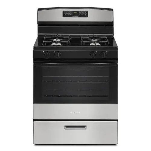 Front. Amana - 5.1 Cu. Ft. Freestanding Gas Range with Bake Assist Temps - Stainless Steel.