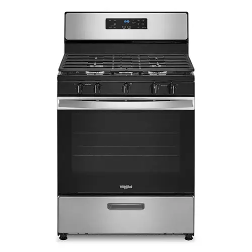 Front. Whirlpool - 5.1 Cu. Ft. Freestanding Gas Range with Edge to Edge Cooktop - Stainless Steel.