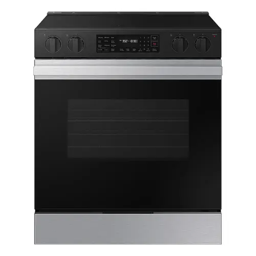 Front. Samsung - OPEN BOX Bespoke 6.3 Cu. Ft. Slide-In Electric Range with Air Fry - Stainless Steel.