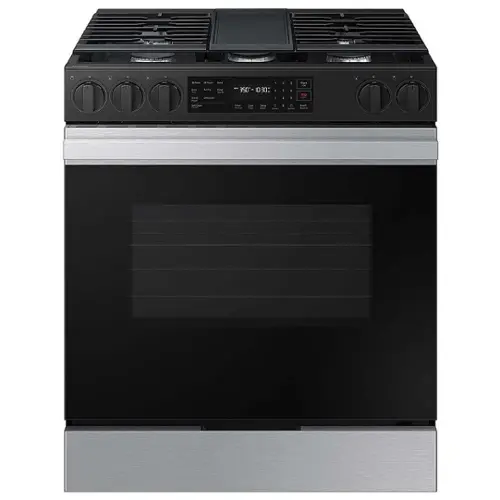 Front. Samsung - OPEN BOX Bespoke 6.0 Cu. Ft. Slide-In Gas Range with Air Fry - Stainless Steel.