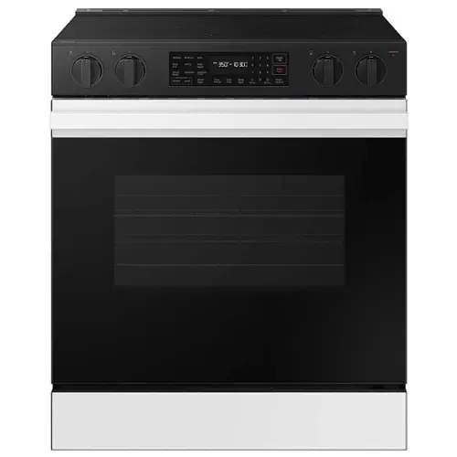 Front. Samsung - OPEN BOX Bespoke 6.3 Cu. Ft. Slide-In Electric Range with Air Fry - White Glass.
