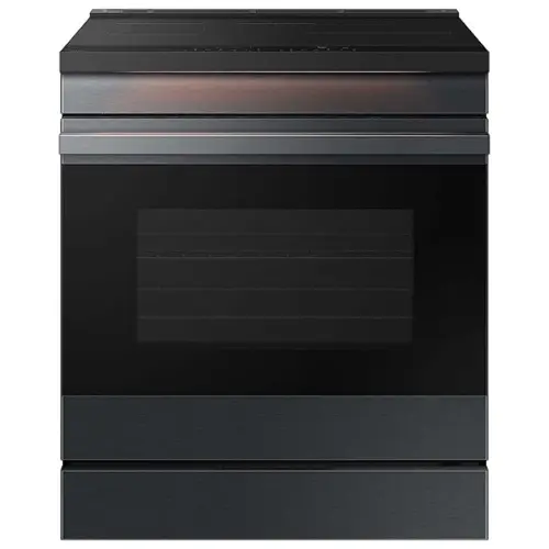 Front. Samsung - OPEN BOX Bespoke 6.3 Cu. Ft. Slide-In Electric Induction Range with Ambient Edge Lighting - Matte Black Steel.