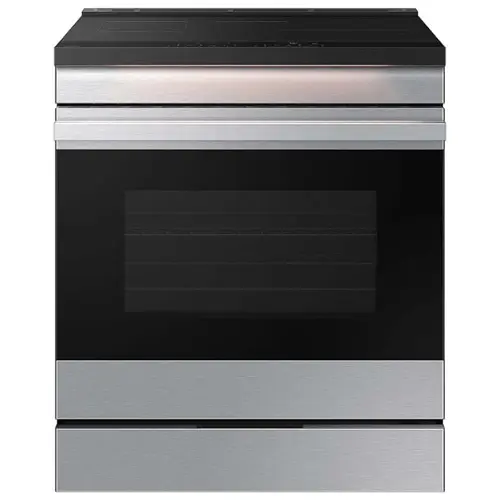 Front. Samsung - OPEN BOX Bespoke 6.3 Cu. Ft. Slide-In Electric Induction Range with Ambient Edge Lighting - Stainless Steel.