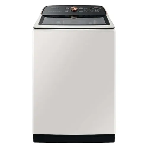 Front. Samsung - OPEN BOX 5.5 Cu. Ft. High-Efficiency Smart Top Load Washer with Auto Dispense System - Ivory.