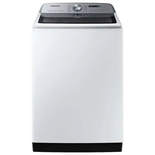Front. Samsung - OPEN BOX 5.2 Cu. Ft. High-Efficiency Smart Top Load Washer with Super Speed Wash - White.