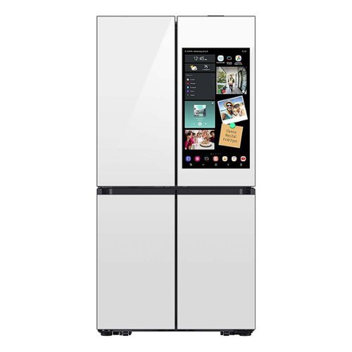 Samsung - OPEN BOX Bespoke 23 Cu. Ft. 4-Door Flex French Door Counter Depth Refrigerator with AI Family Hub+ and AI Vision Inside - White Glass