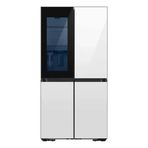 Front. Samsung - OPEN BOX Bespoke 23 Cu. Ft. 4-Door Flex French Door Counter Depth Refrigerator with Auto Open Door - White Glass.