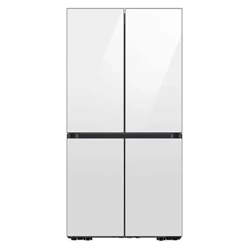 Front. Samsung - OPEN BOX Bespoke 29 Cu. Ft. 4-Door Flex French Door Refrigerator with Beverage Center - White Glass.