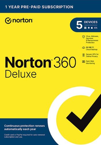 Norton - 360 Deluxe (5-Device) Antivirus Internet Security Software + VPN + Dark Web Monitoring (1 Year Subscription) - Android, Apple iOS, Mac OS, Windows
