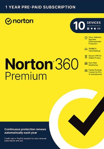 Norton - 360 Premium (10-Device) Antivirus Internet Security Software + VPN + Dark Web Monitoring (1 Year Subscription) - Android, Apple iOS, Mac OS, Windows