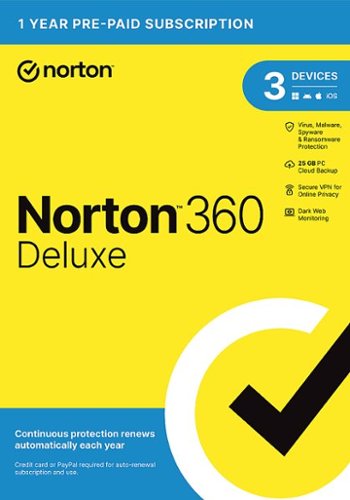 Norton - 360 Deluxe (3-Device) Antivirus Internet Security Software + VPN + Dark Web Monitoring (1 Year Subscription) - Android, Apple iOS, Mac OS, Windows