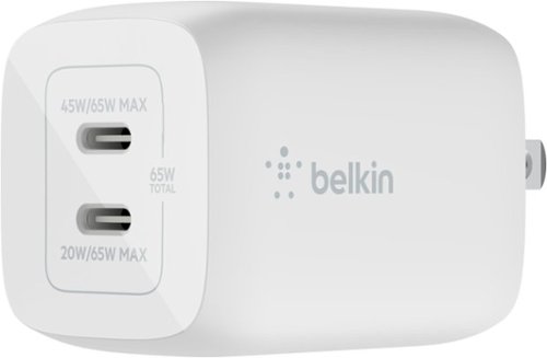 Belkin BOOST↑CHARGE Pro Dual USB-C GaN Wall Charger with PPS 65W with USB-C to USB-C Cable - White WORLDWIDE DELIVERY