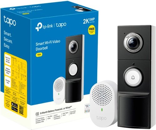 TP-Link Tapo Battery/Wired Smart Video Doorbell 2K 5MP with Chime - No Monthly Fees - Black/White GLOBAL SHIPPING
