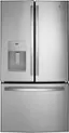 Front. GE - 20.6 Cu. Ft. French Door Counter Depth Refrigerator with Space Saving Icemaker - Stainless Steel.