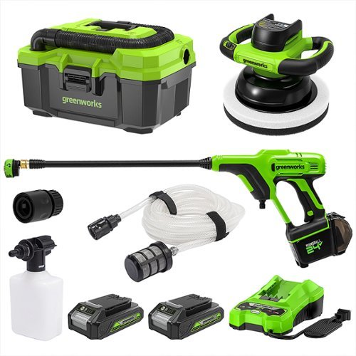 Greenworks - 24V Cordless Car Cleaning 3 Piece Combo Kit with Two (2) 2.0Ah Batteries & Charger - Green