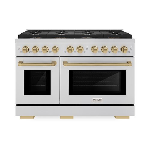 ZLINE - 48 in. 6.7 cu. ft. Freestanding Double Oven Gas  Range and Champagne Bronze Accents - Stainless Steel