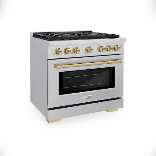 ZLINE - 36 in. 5.2 cu. ft. Freestanding Gas Range withGas Oven and Champagne Bronze Accents - Stainless Steel