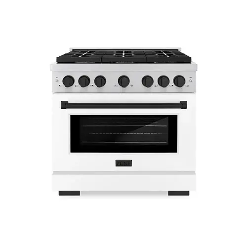 Front. ZLINE - 36 in. 5.2 cu. ft. Freestanding Gas Range with Gas Oven with White Matte Door - stainless steel.