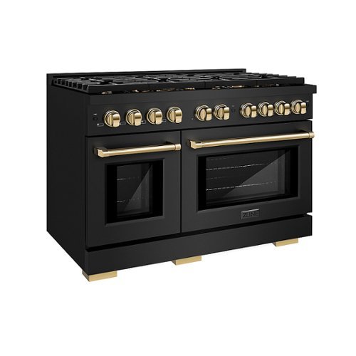 ZLINE 48 in. 6.7 cu. ft. Freestanding Double Oven  Gas Range in Black Stainless Steel and Polished Gold Accents