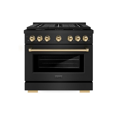 ZLINE 36 in. 5.2 cu.  Freestanding  Gas Range with Gas Oven in Black Stainless Steel and Polished Gold Accents