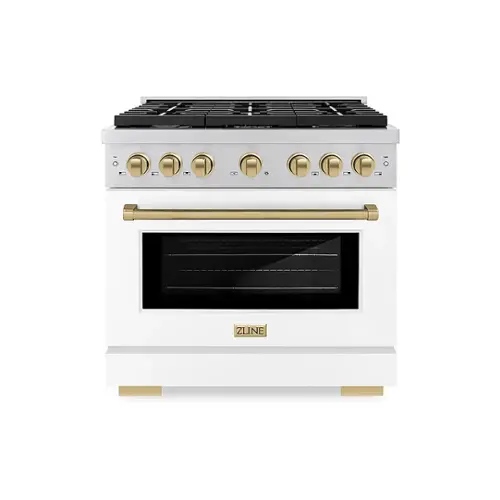 Front. ZLINE - 36 in. 5.2 cu. ft. Freestanding  Gas Range with Gas Oven with White Matte Door - Stainless Steel.